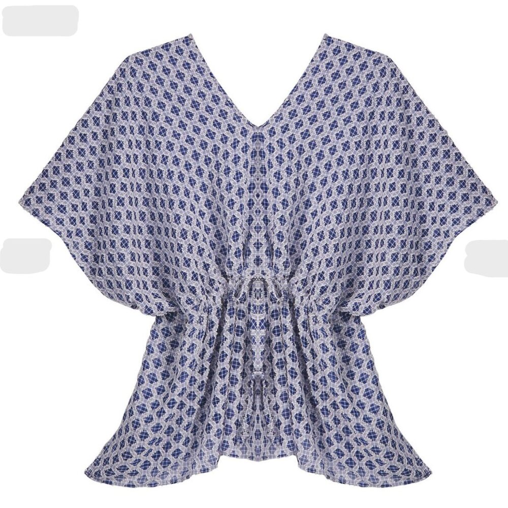 Masseys Blue Floral OneSize Textured V-Neck Poncho